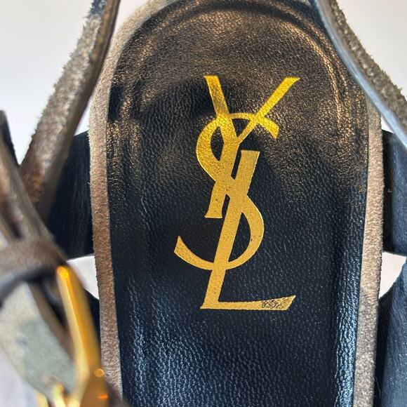 YSL Yves Saint Laurent Camouflage Green Suede Tribute Stiletto Heels Size 7.5 - Picture 8 of 14
